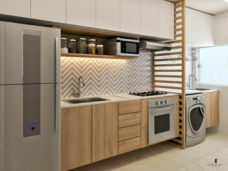 Cozinha planejada apartamento com lavanderia